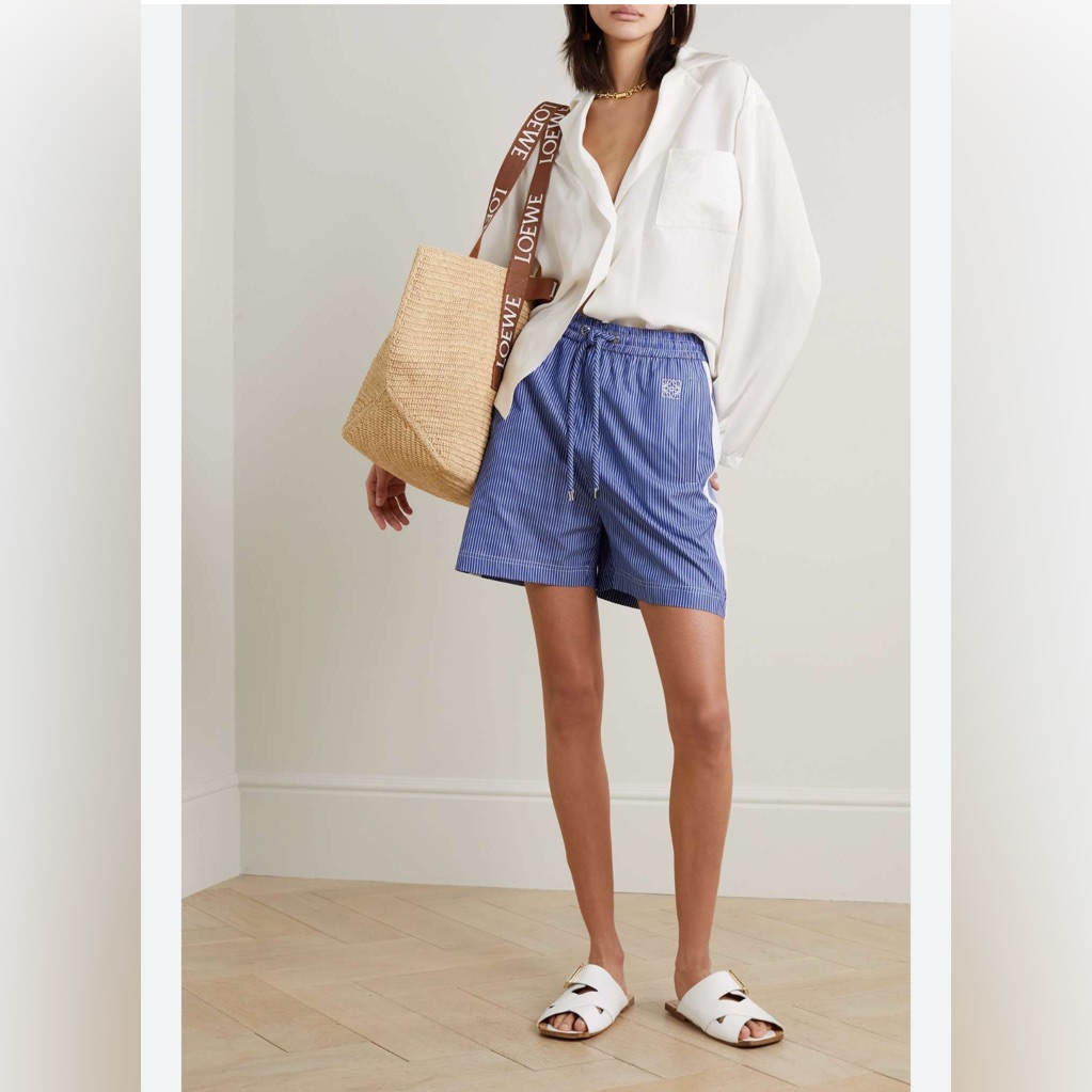 Loewe Striped High-Rise Pinstripe Cotton Shorts Anagram Embroidery Size M